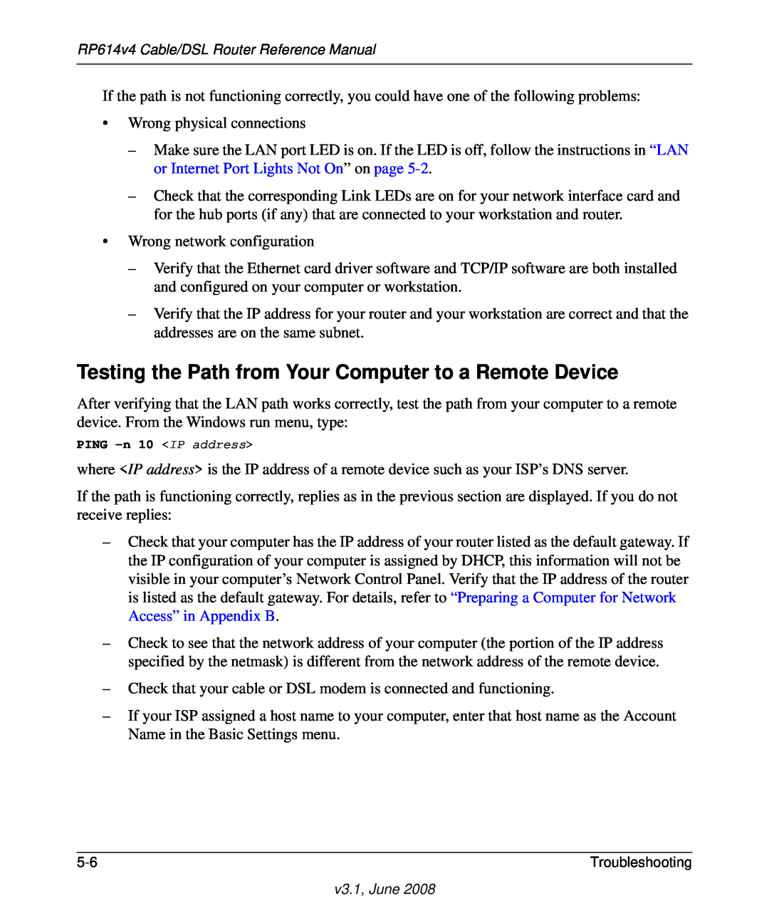 NETGEAR RP614 v4 manual Testing the Path from Your Computer to a Remote Device 