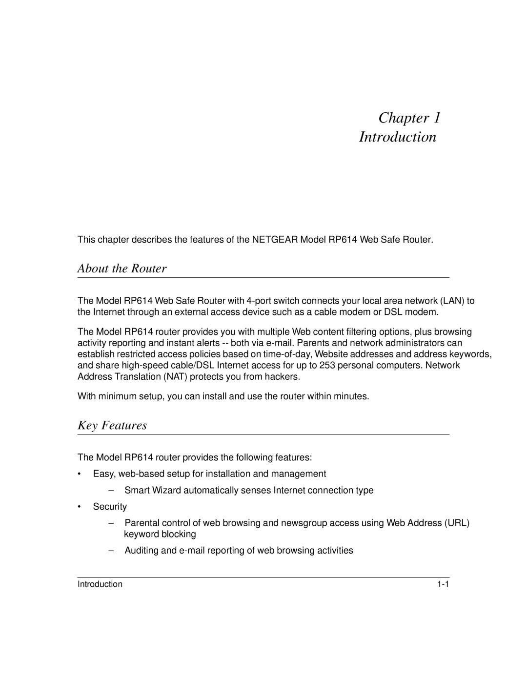 NETGEAR RP614 manual Chapter Introduction, About the Router, Key Features 