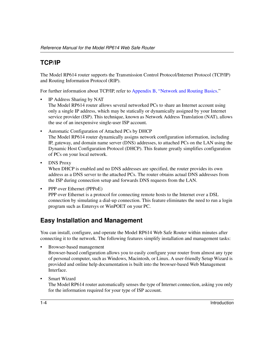 NETGEAR RP614 manual Tcp/Ip, Easy Installation and Management 