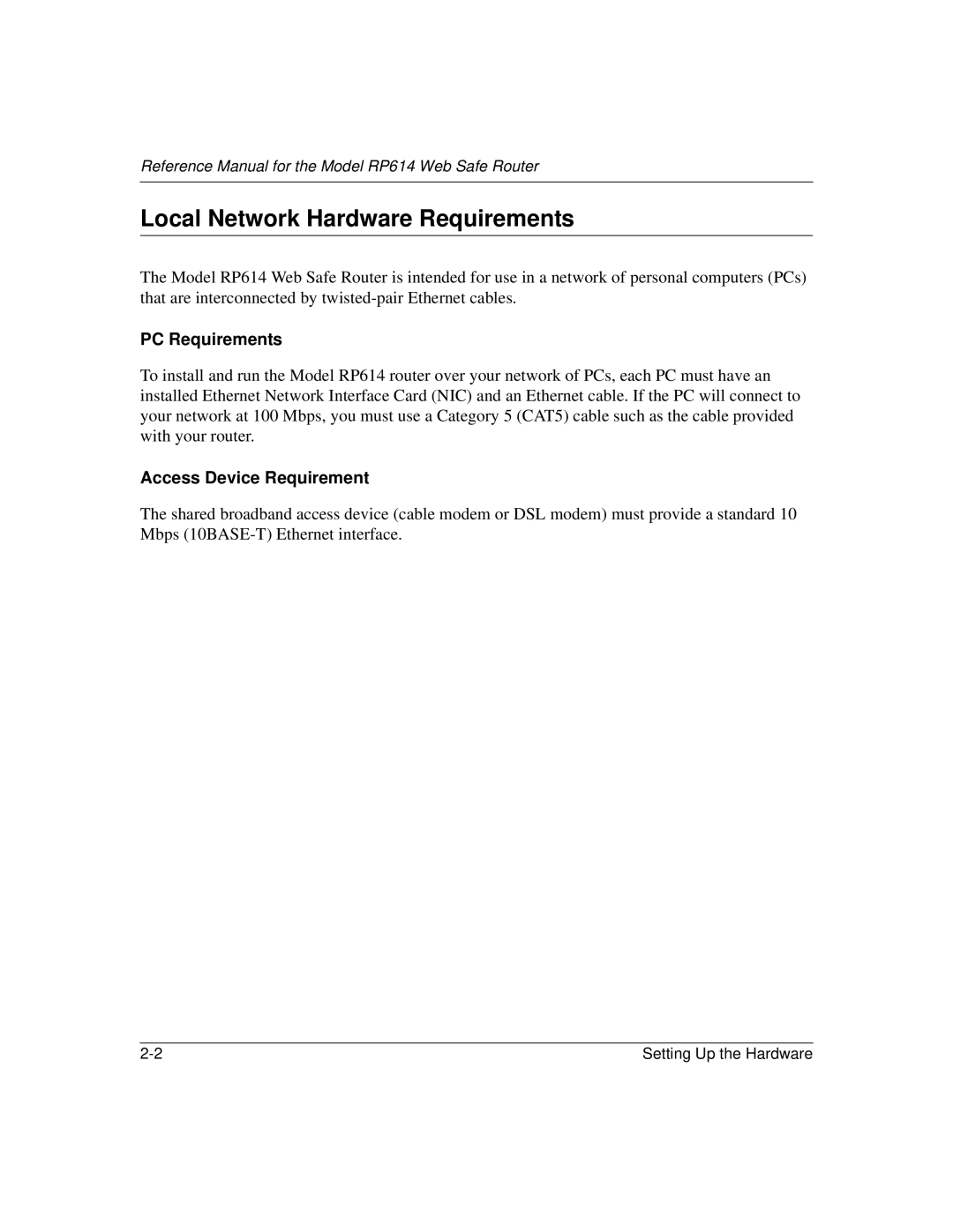 NETGEAR RP614 manual Local Network Hardware Requirements, PC Requirements 