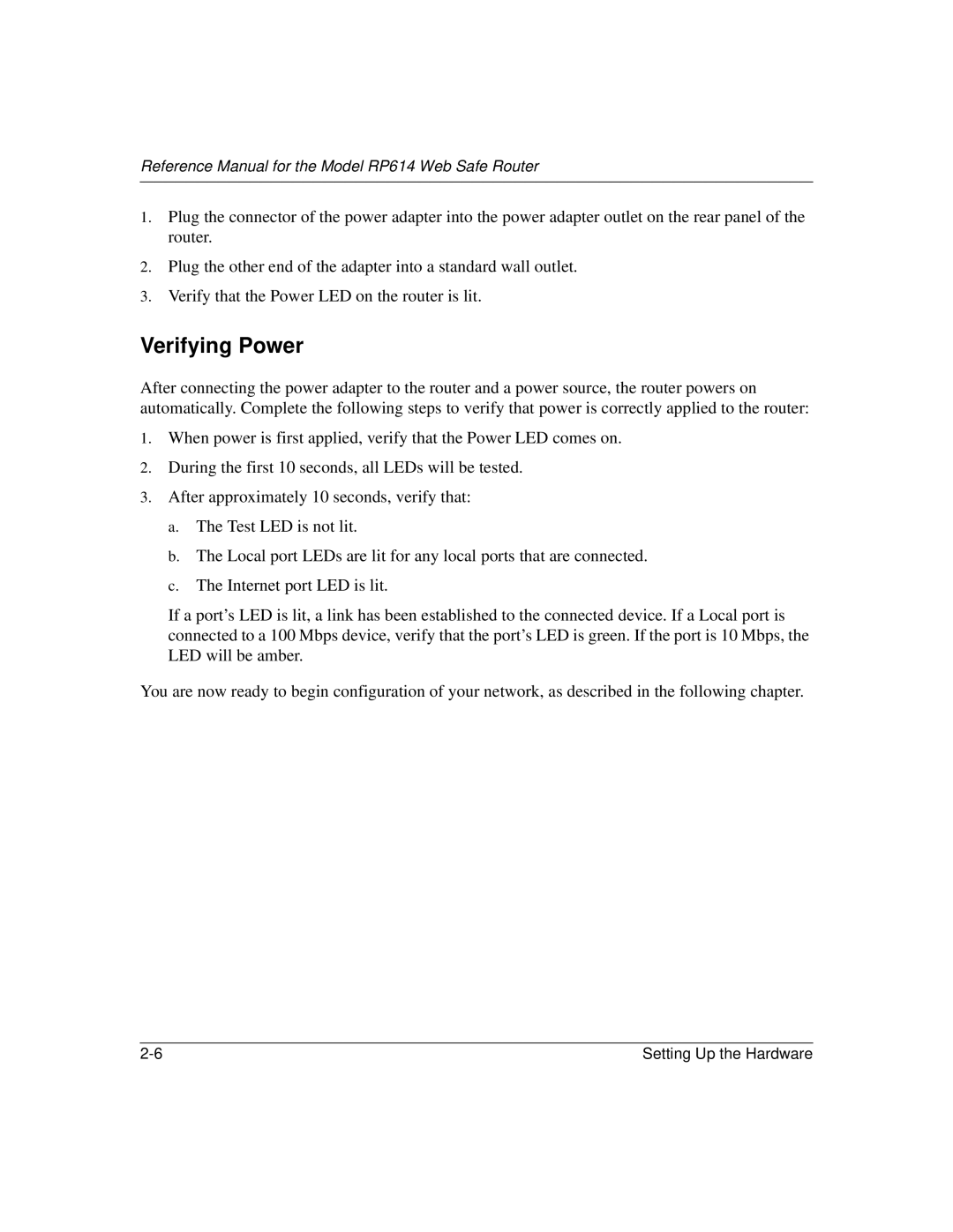 NETGEAR RP614 manual Verifying Power 