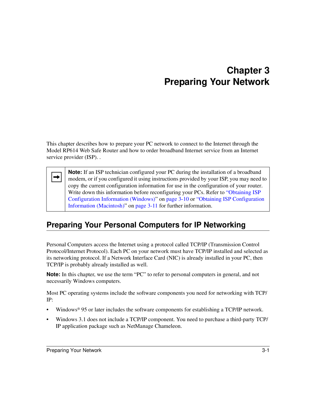 NETGEAR RP614 manual Chapter Preparing Your Network, Preparing Your Personal Computers for IP Networking 