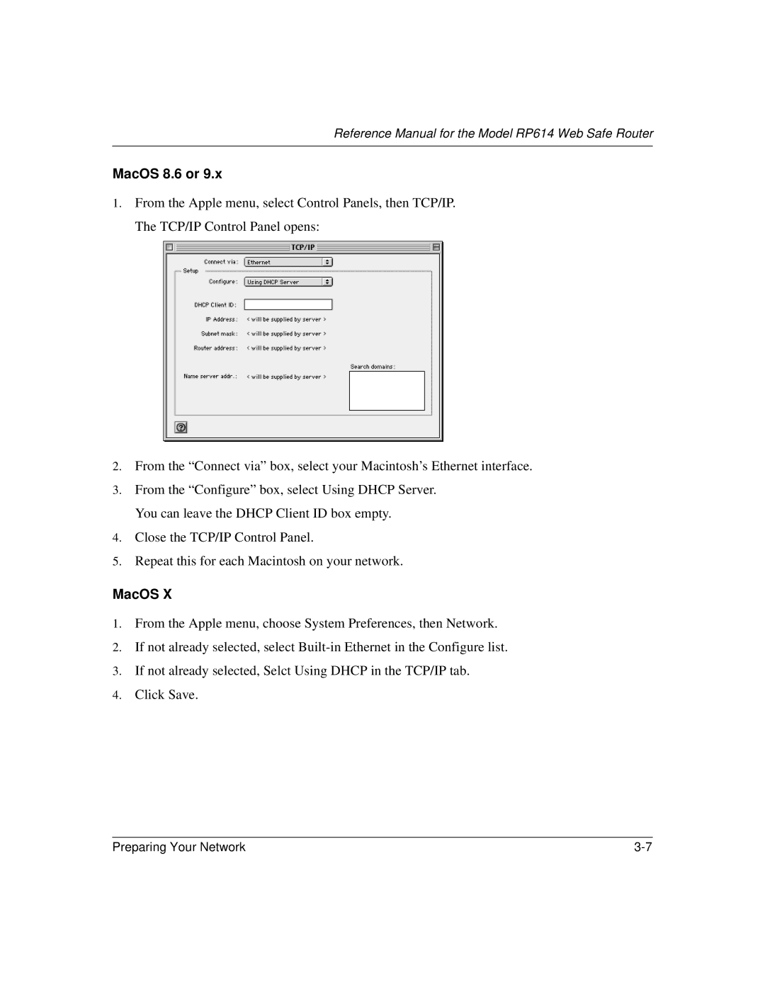 NETGEAR RP614 manual MacOS 8.6 or 