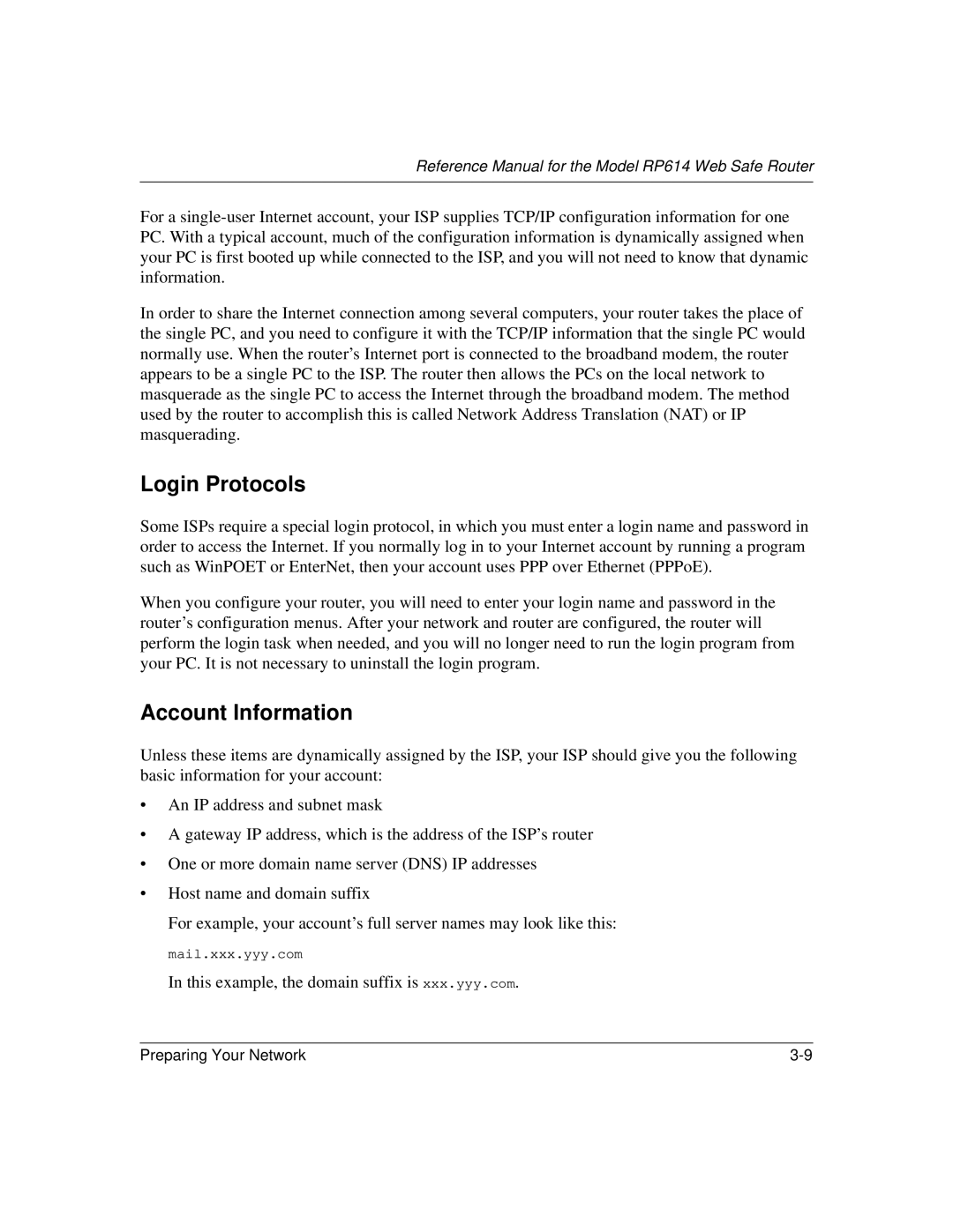 NETGEAR RP614 manual Login Protocols, Account Information 