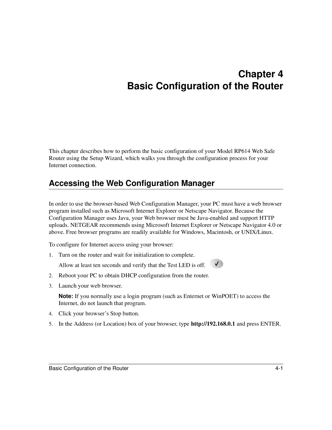 NETGEAR RP614 manual Chapter Basic Configuration of the Router, Accessing the Web Configuration Manager 