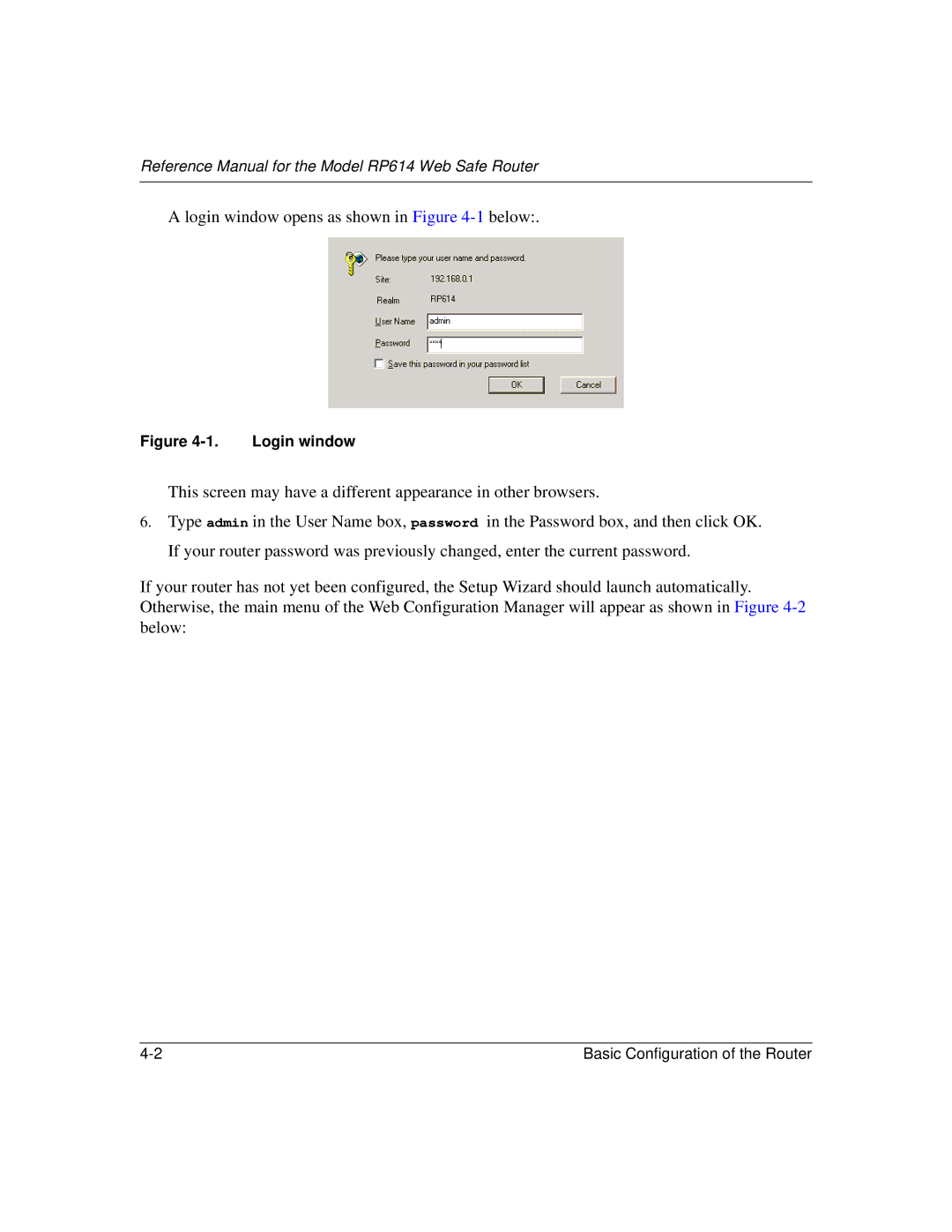 NETGEAR RP614 manual Login window opens as shown in -1below 