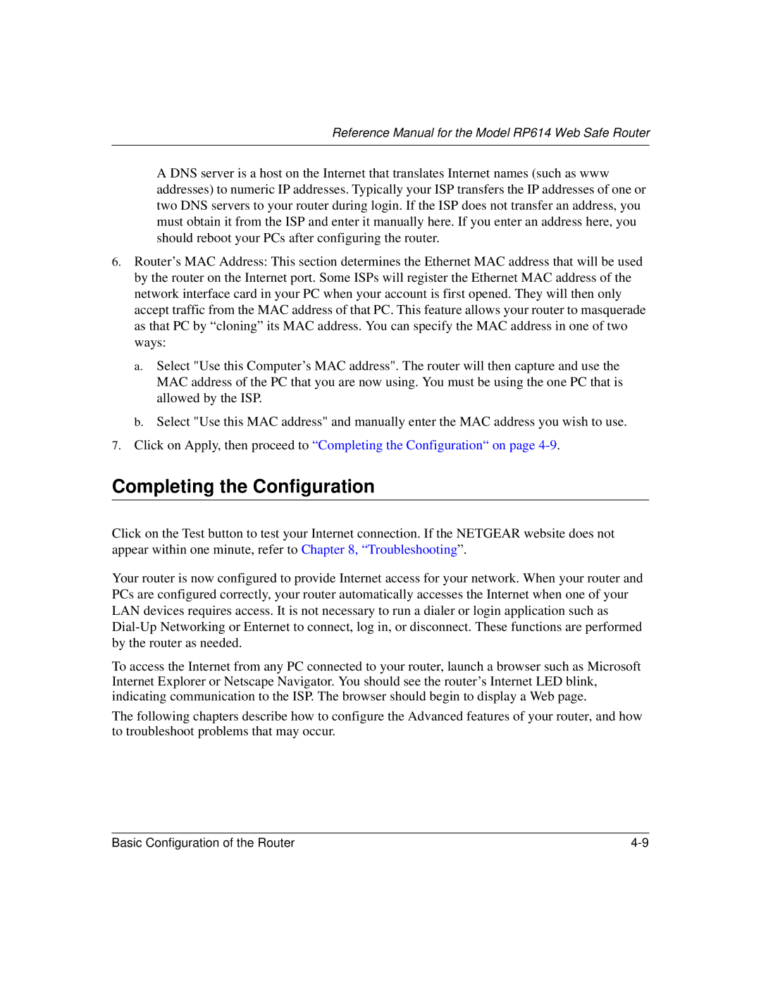 NETGEAR RP614 manual Completing the Configuration 