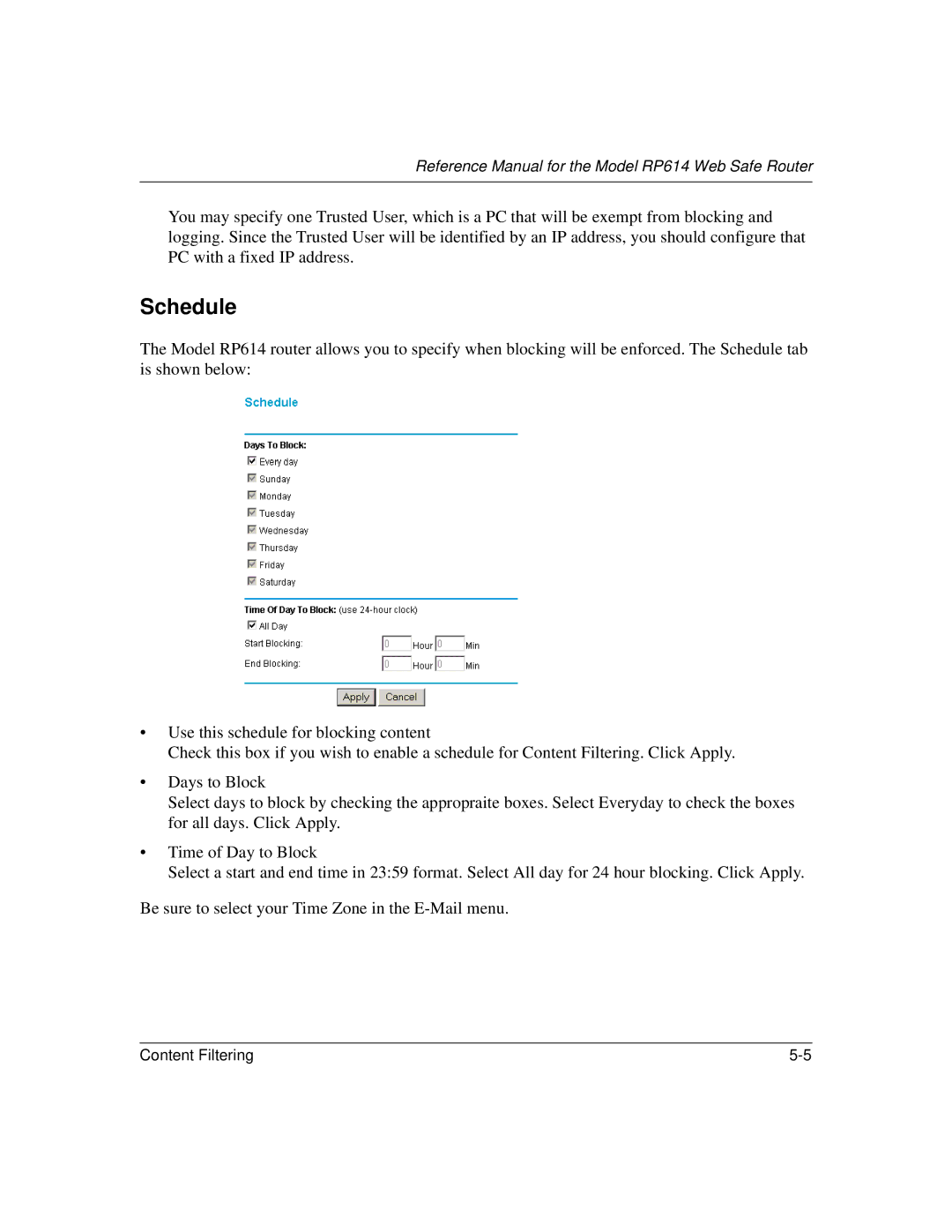 NETGEAR RP614 manual Schedule 