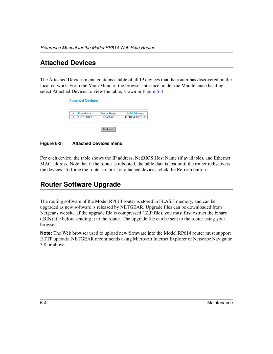 NETGEAR RP614 manual Attached Devices, Router Software Upgrade 