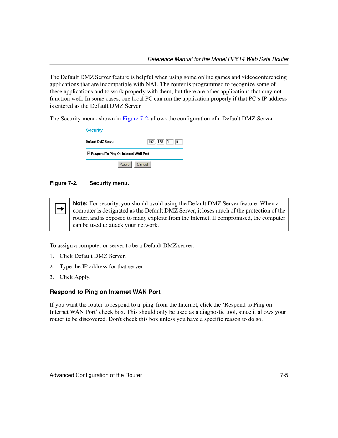 NETGEAR RP614 manual Respond to Ping on Internet WAN Port 