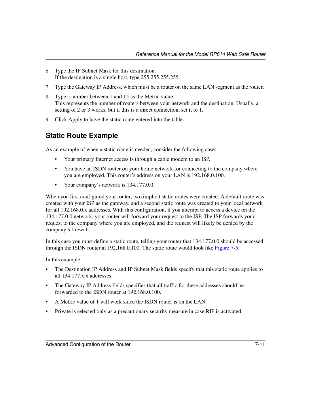 NETGEAR RP614 manual Static Route Example 