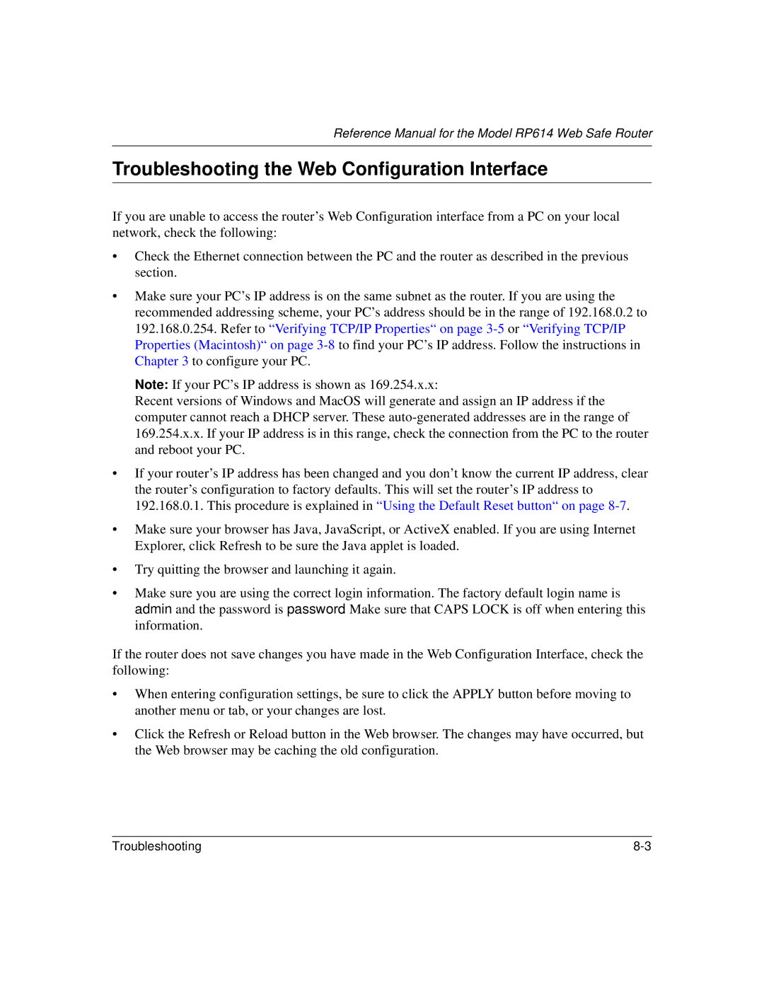 NETGEAR RP614 manual Troubleshooting the Web Configuration Interface 