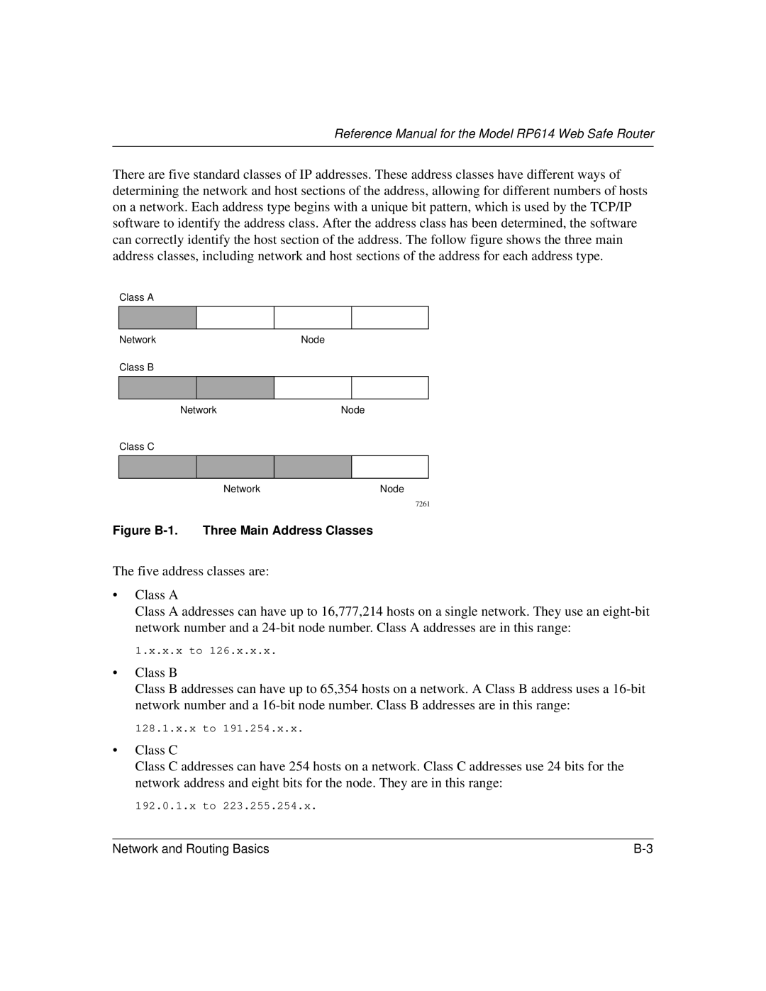 NETGEAR RP614 manual Figure B-1. Three Main Address Classes 