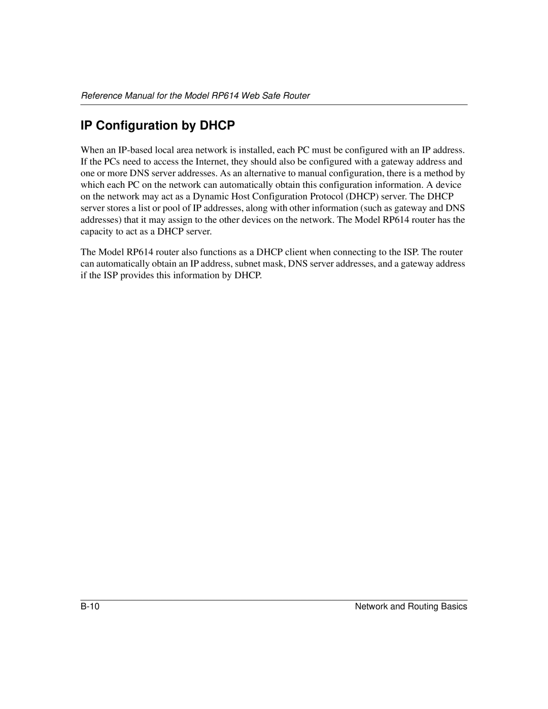 NETGEAR RP614 manual IP Configuration by Dhcp 