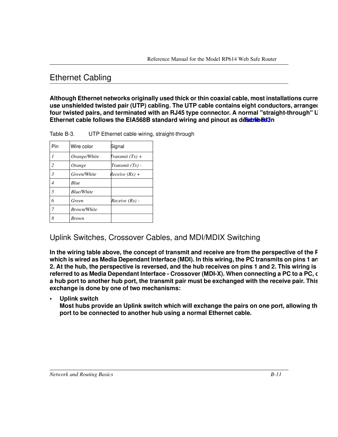 NETGEAR RP614 manual Ethernet Cabling, Uplink Switches, Crossover Cables, and MDI/MDIX Switching 