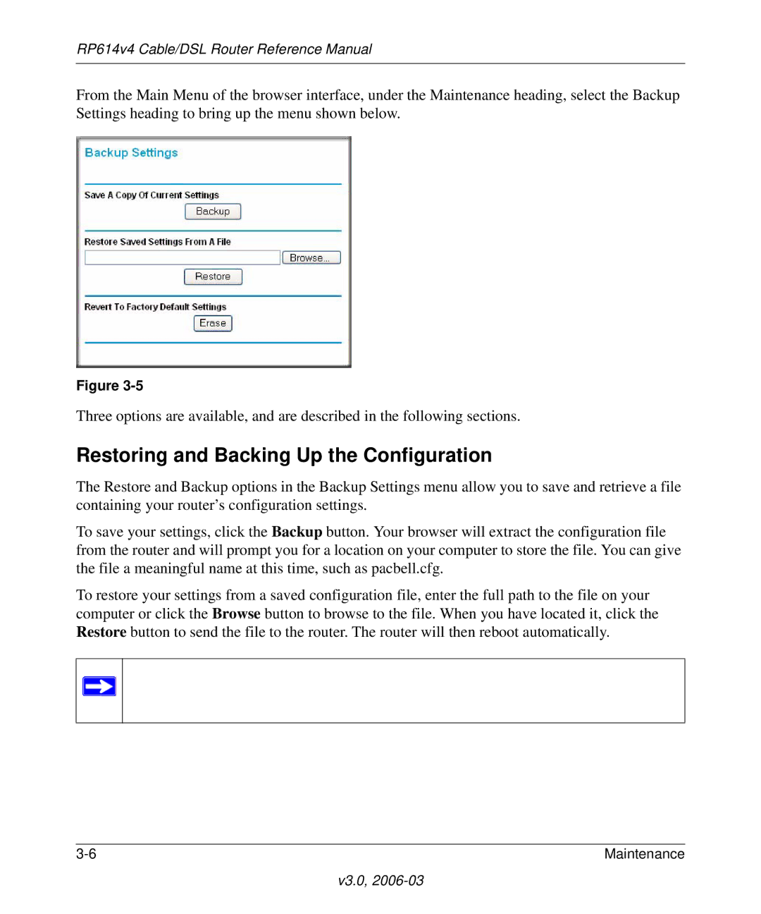 NETGEAR RP614v4 Cable/DSL Router manual Restoring and Backing Up the Configuration 