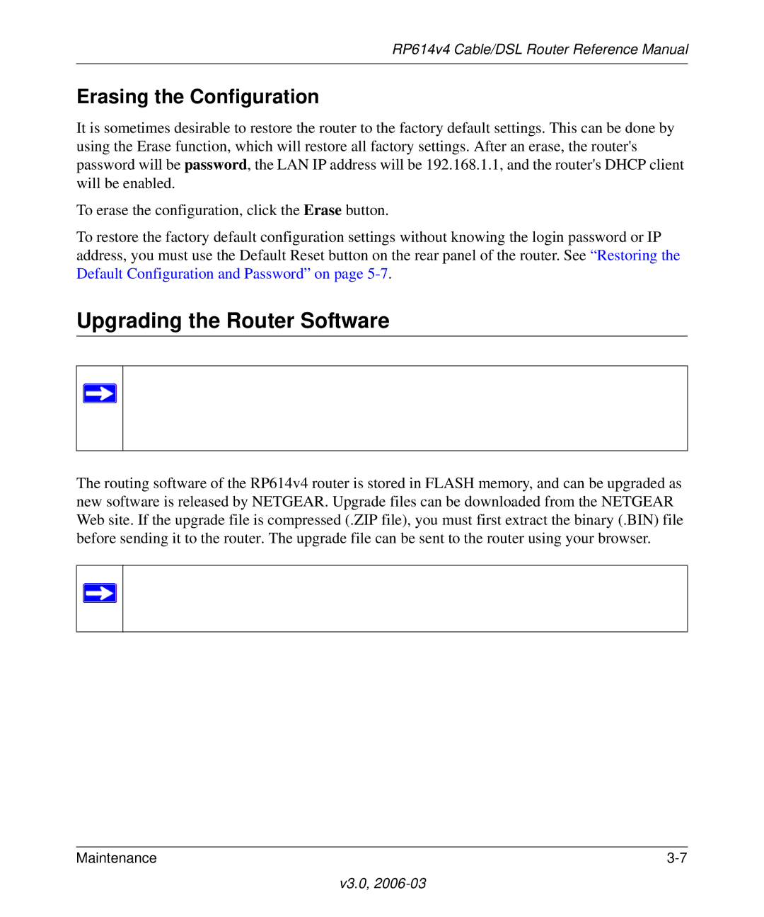 NETGEAR RP614v4 Cable/DSL Router manual Upgrading the Router Software, Erasing the Configuration 