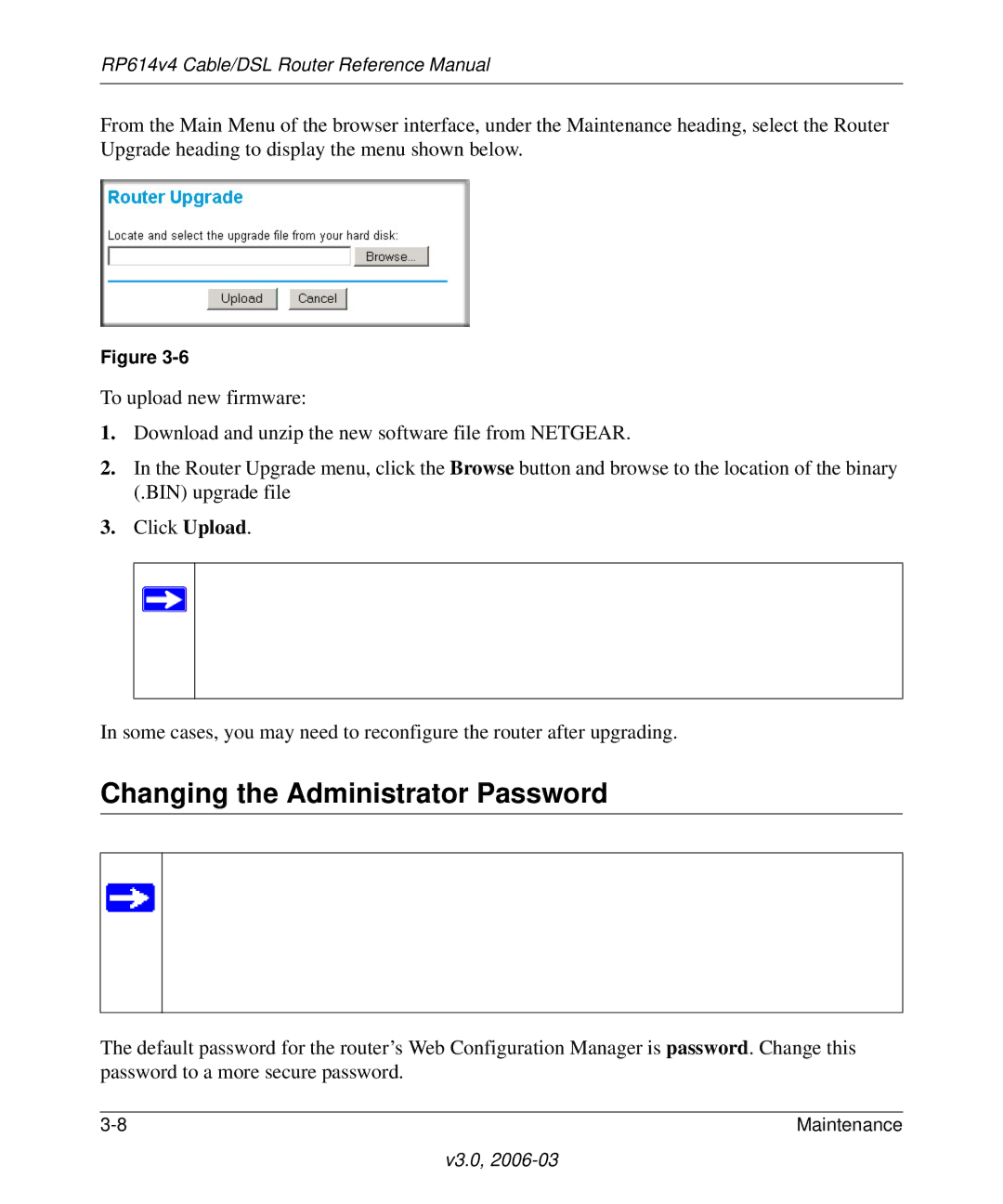 NETGEAR RP614v4 Cable/DSL Router manual Changing the Administrator Password 