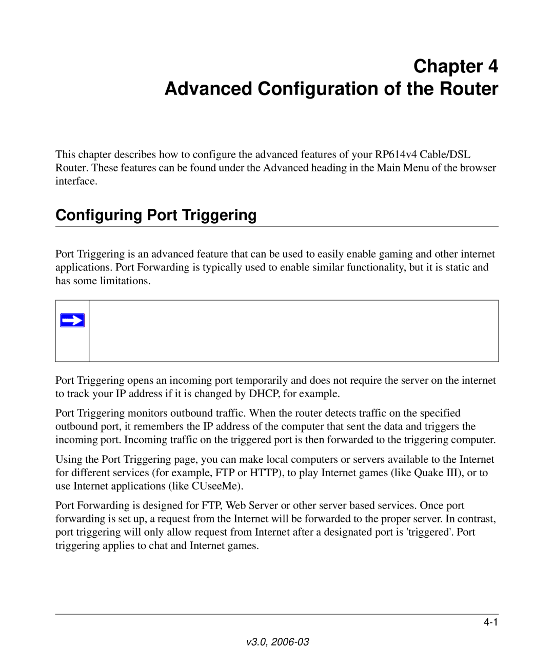 NETGEAR RP614v4 Cable/DSL Router manual Advanced Configuration of the Router, Configuring Port Triggering 