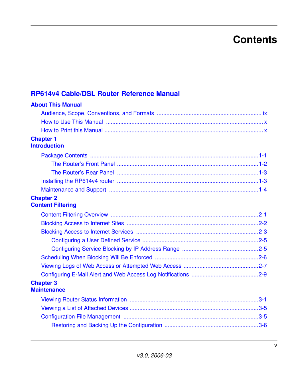 NETGEAR RP614v4 Cable/DSL Router manual Contents 