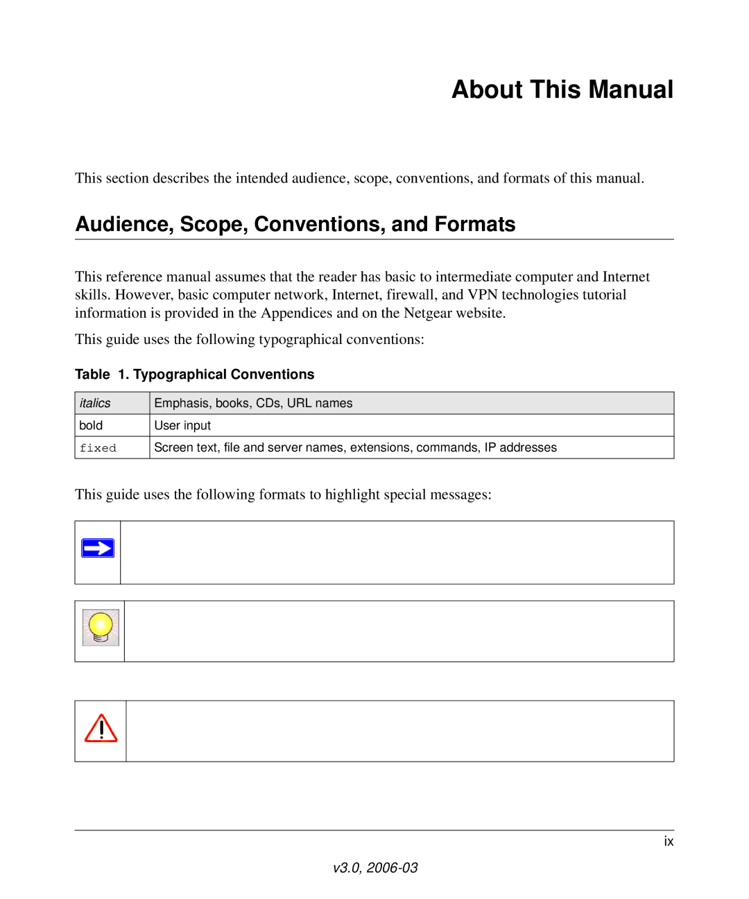 NETGEAR RP614v4 Cable/DSL Router manual About This Manual, Audience, Scope, Conventions, and Formats 