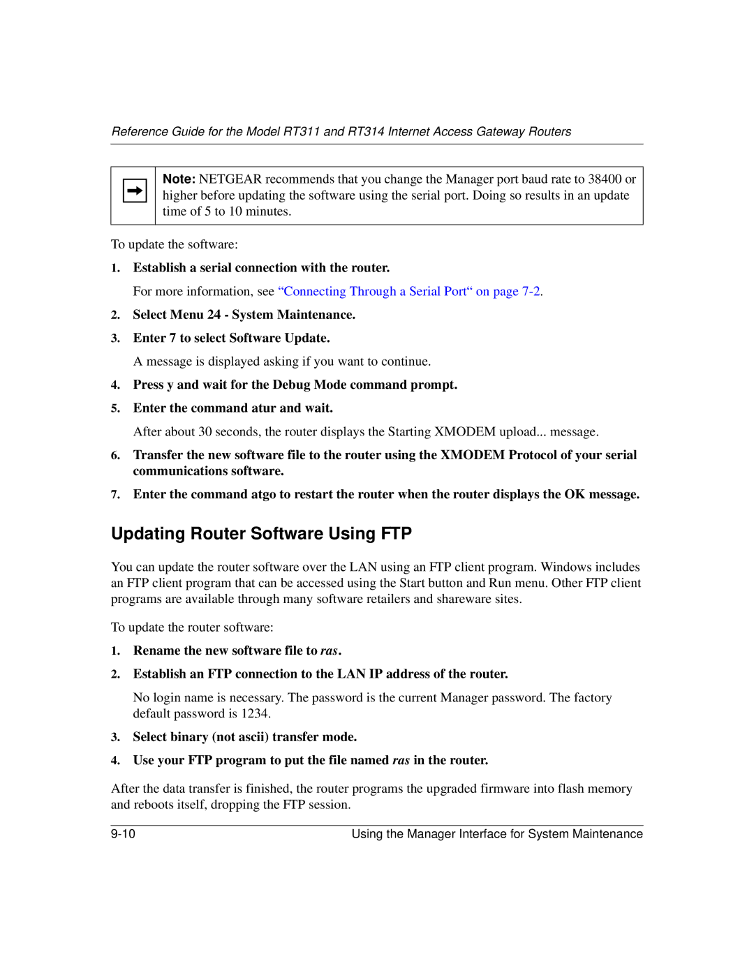 NETGEAR RT314, RT311 manual Updating Router Software Using FTP 