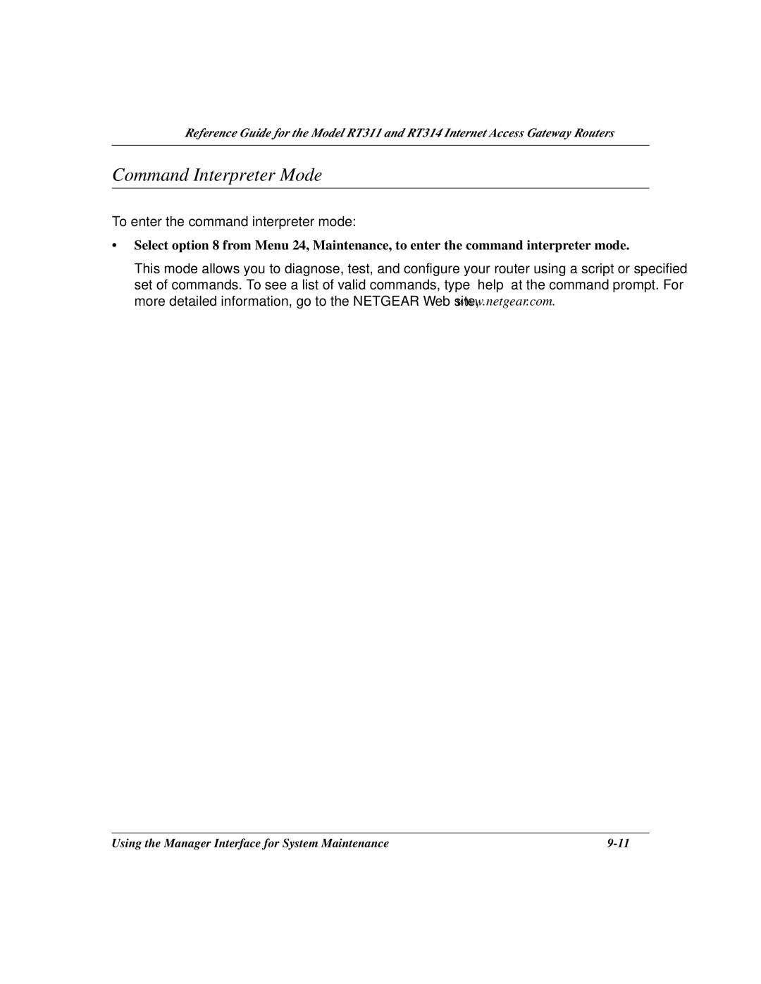 NETGEAR RT311, RT314 manual Command Interpreter Mode 