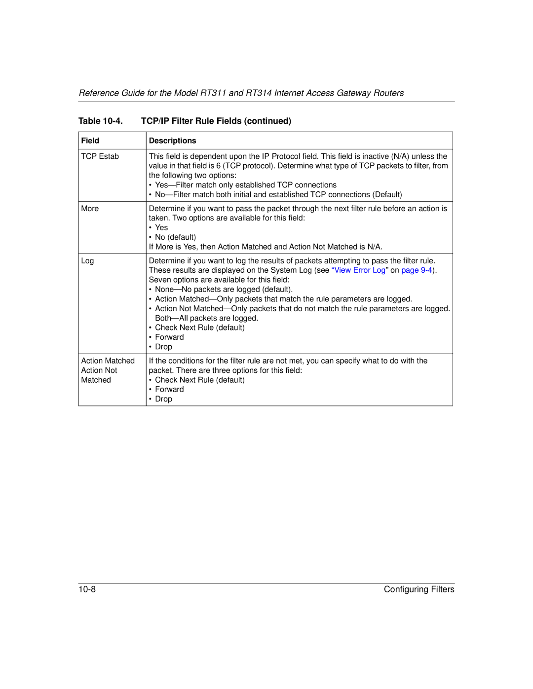 NETGEAR RT314, RT311 manual Configuring Filters 