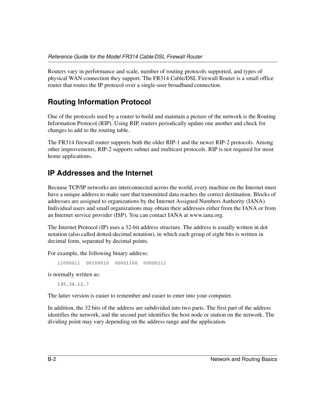 NETGEAR RT314, RT311 manual Routing Information Protocol, IP Addresses and the Internet 