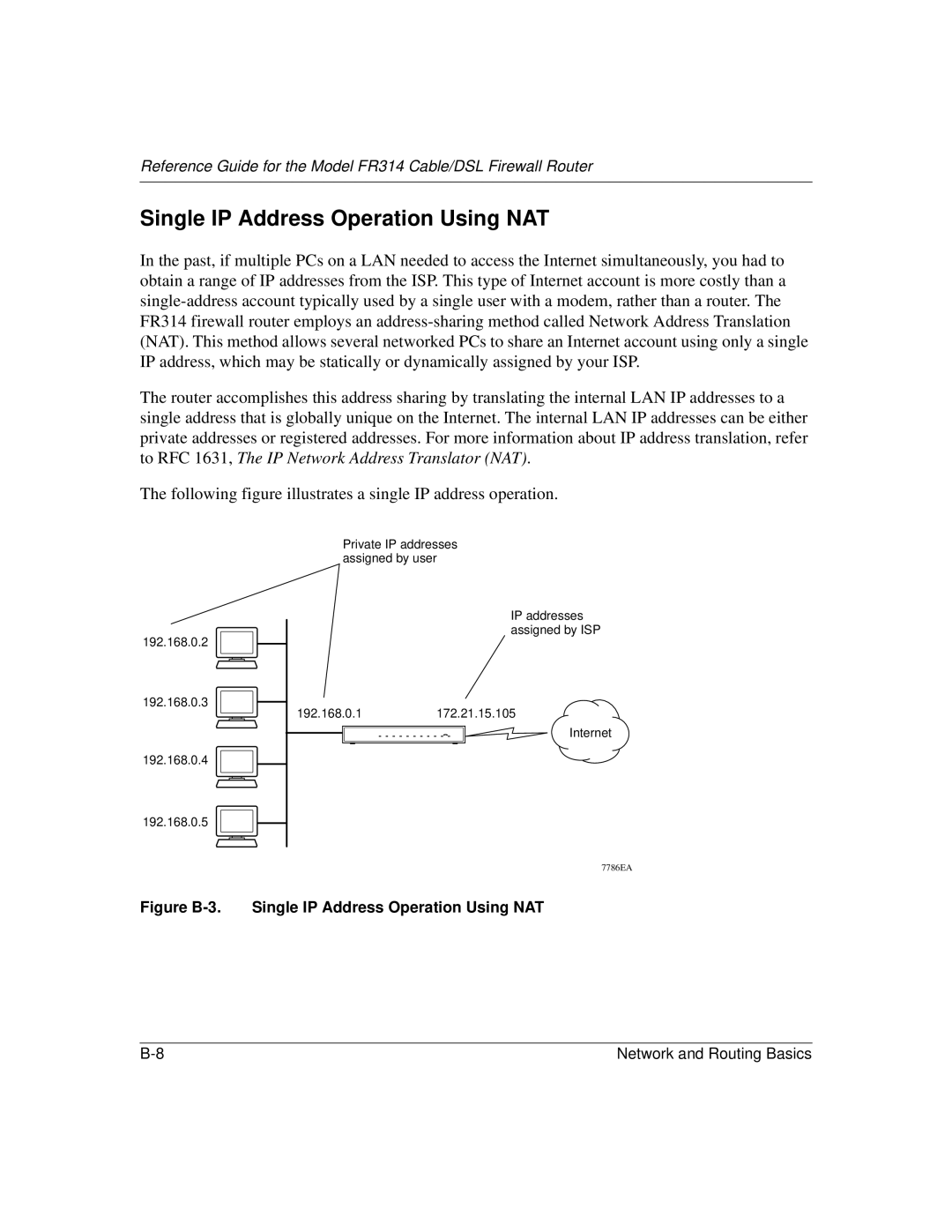 NETGEAR RT314, RT311 manual Figure B-3. Single IP Address Operation Using NAT 