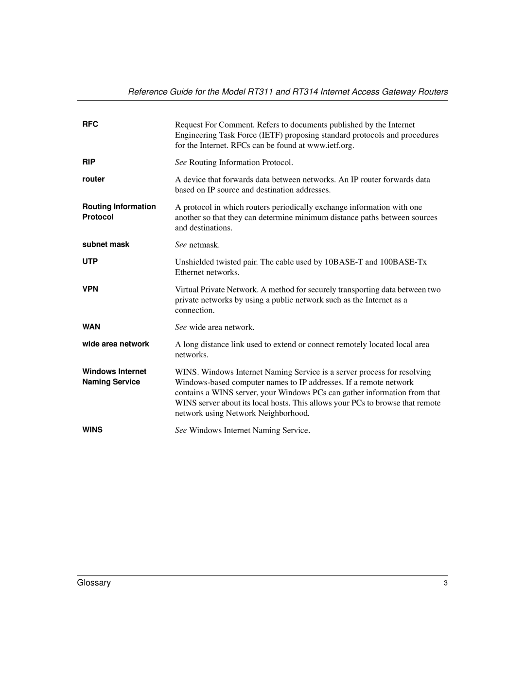 NETGEAR RT311, RT314 manual Glossary 