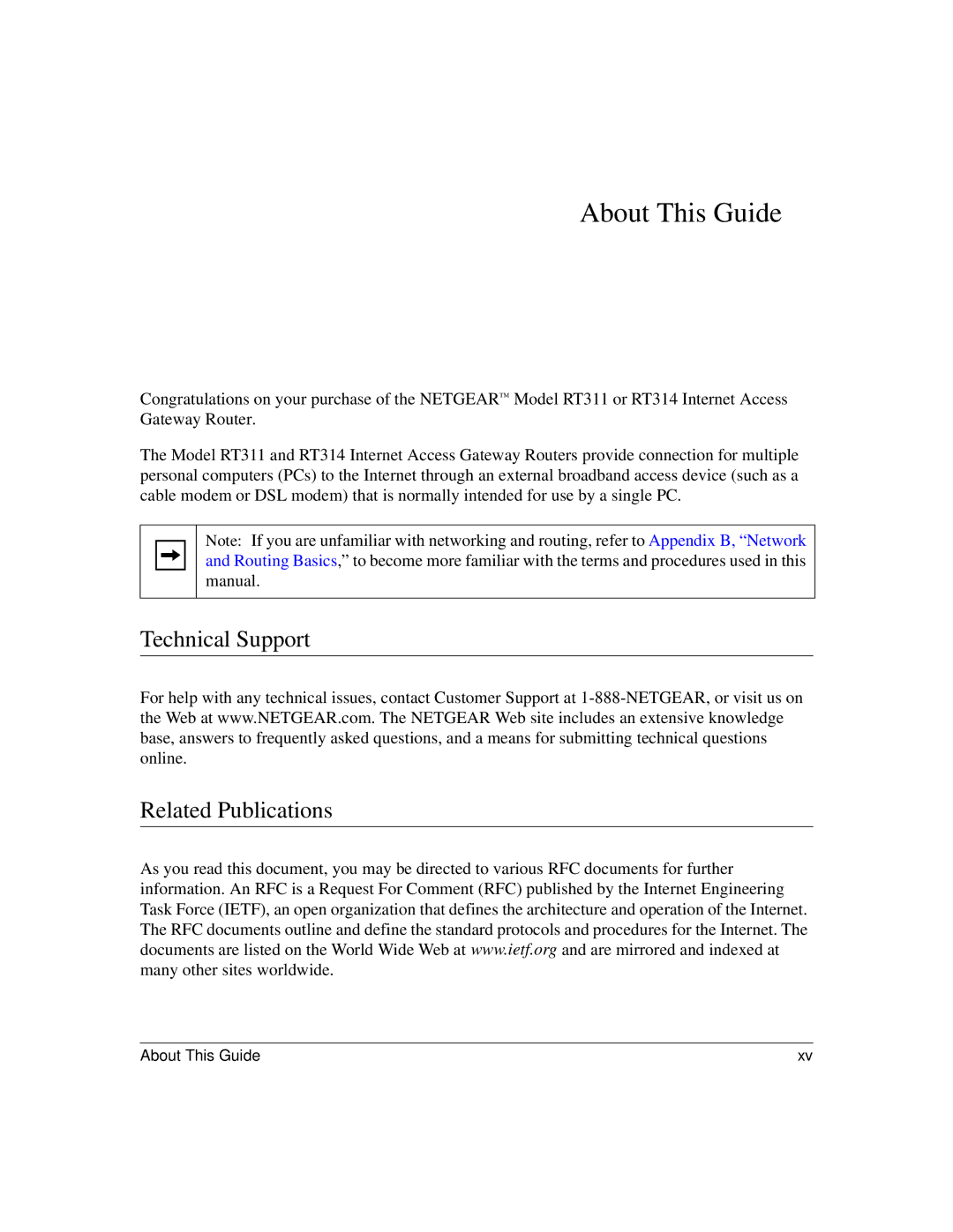 NETGEAR RT311, RT314 manual About This Guide, Technical Support Related Publications 