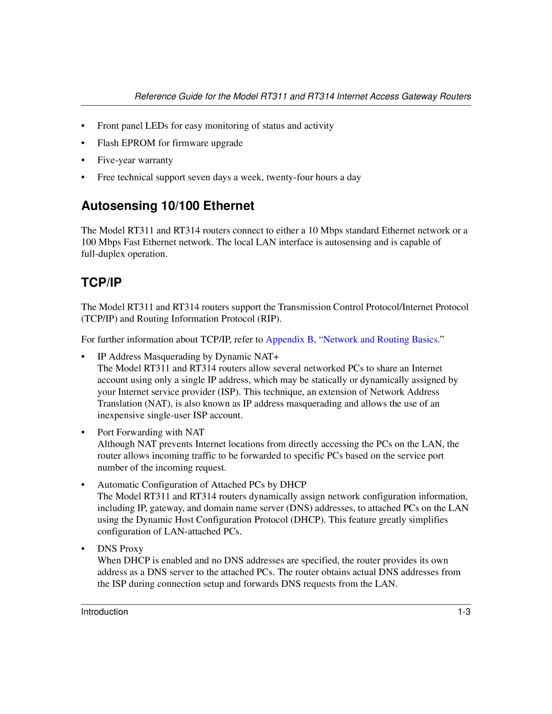 NETGEAR RT311, RT314 manual Autosensing 10/100 Ethernet, Tcp/Ip 