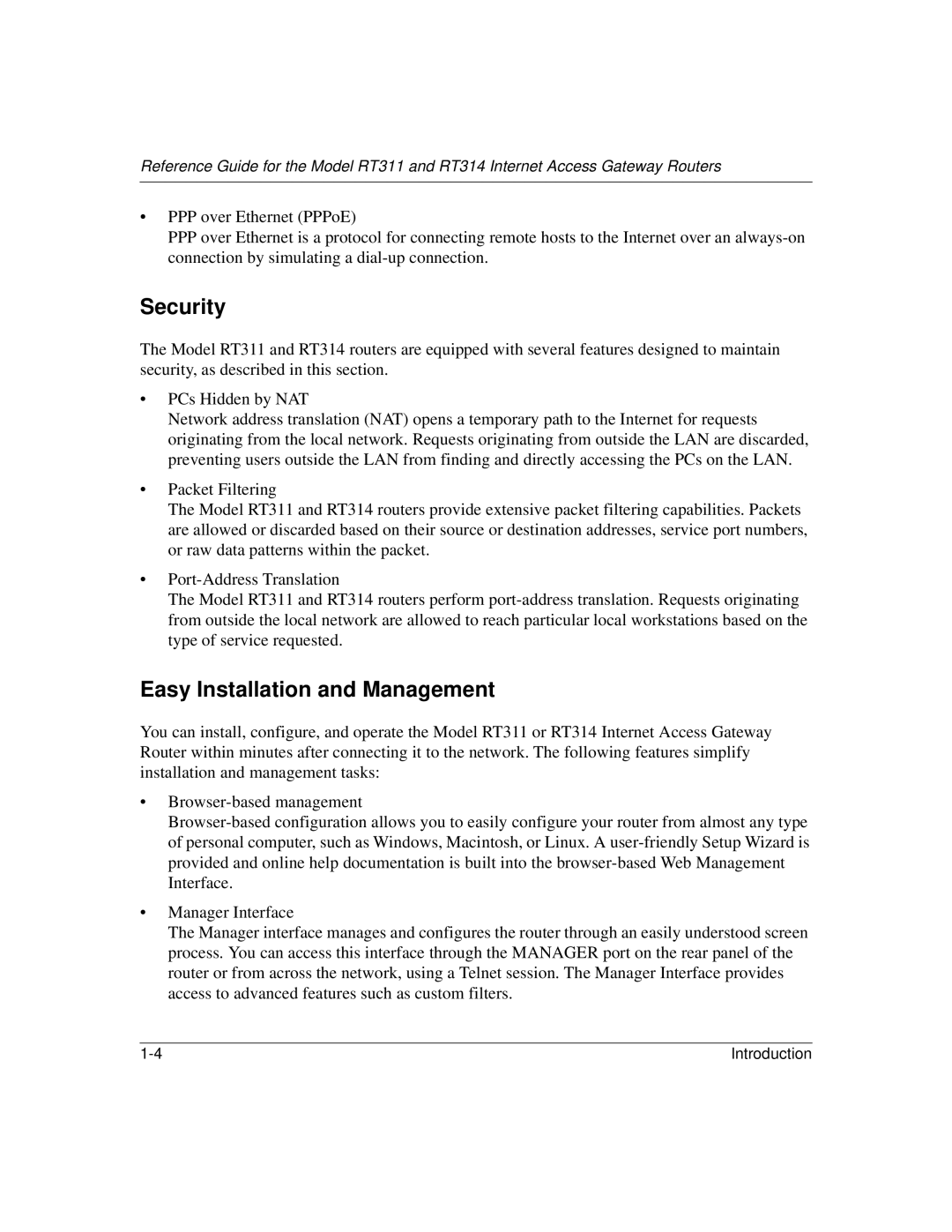 NETGEAR RT314, RT311 manual Security, Easy Installation and Management 