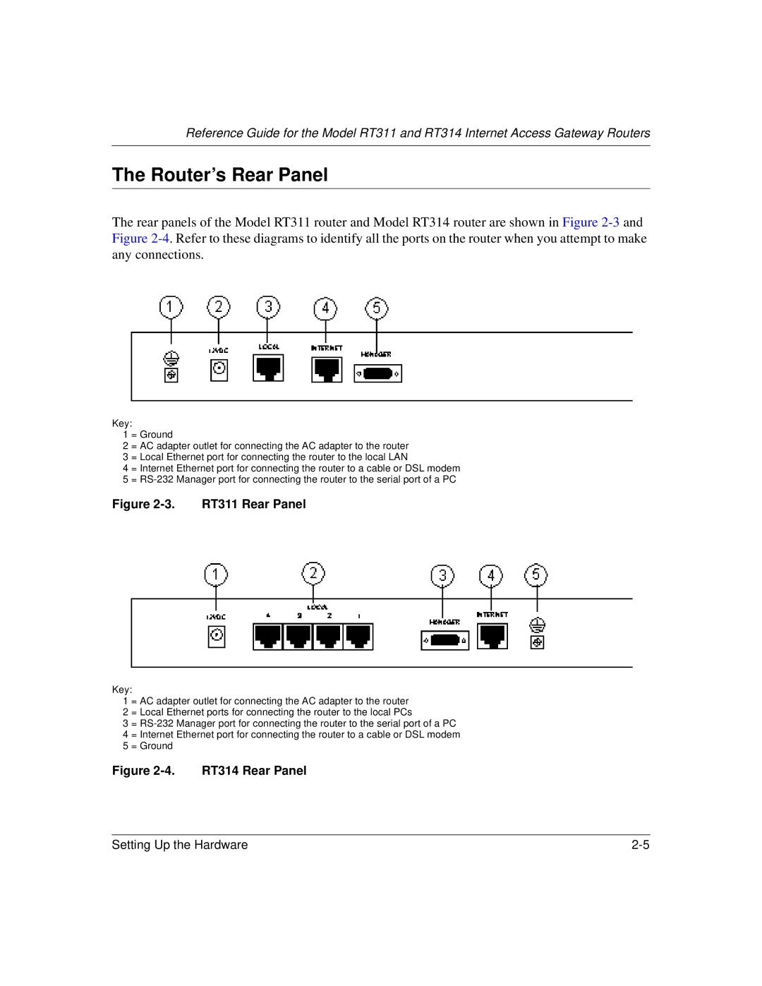 NETGEAR RT314 manual Router’s Rear Panel, RT311 Rear Panel 