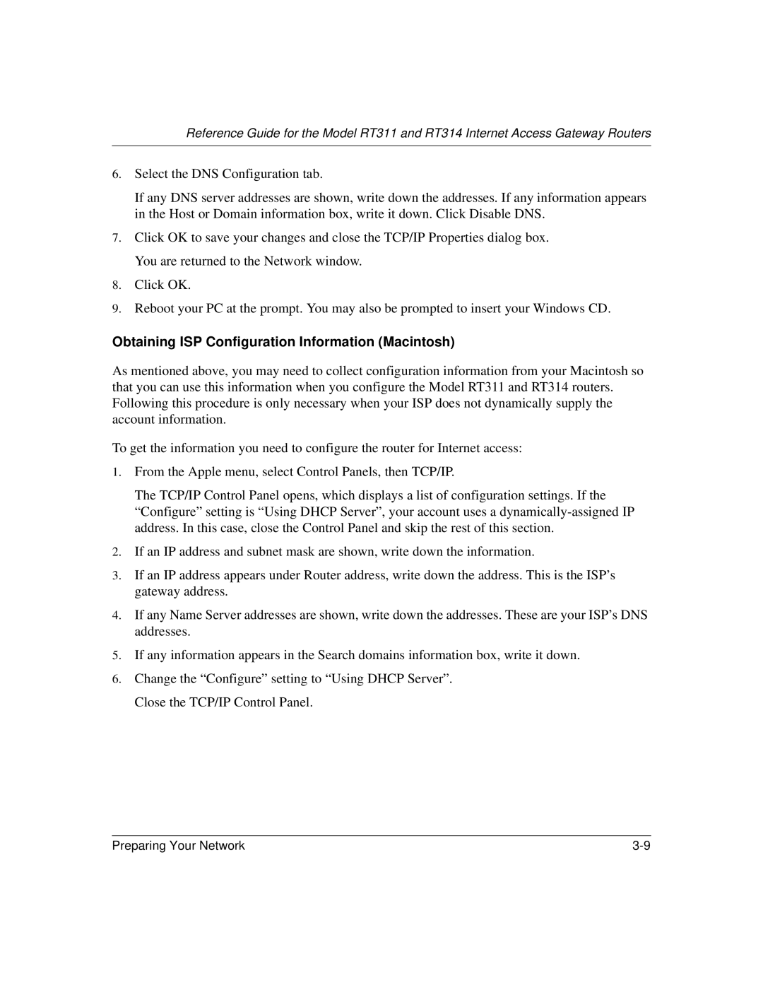 NETGEAR RT311, RT314 manual Obtaining ISP Configuration Information Macintosh 