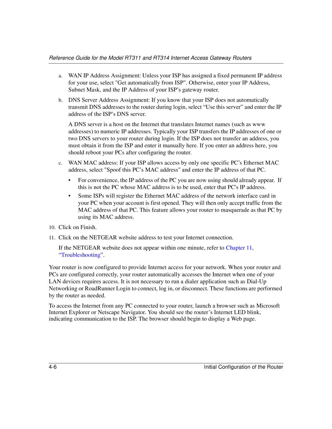 NETGEAR RT314, RT311 manual Initial Configuration of the Router 