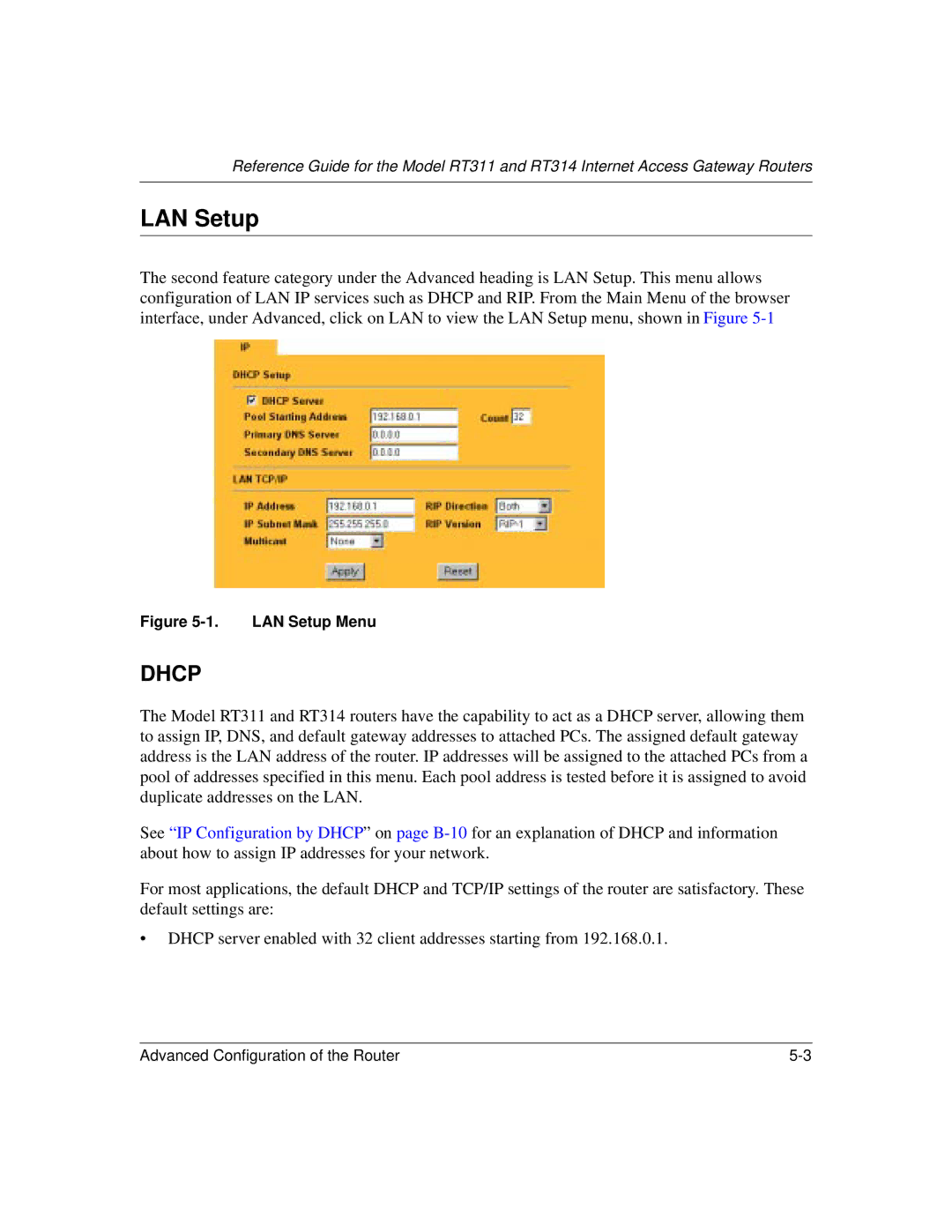 NETGEAR RT311, RT314 manual LAN Setup Menu 