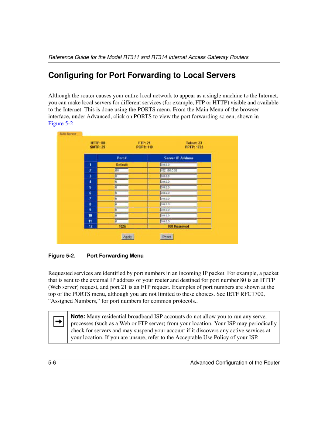 NETGEAR RT314, RT311 manual Configuring for Port Forwarding to Local Servers, Port Forwarding Menu 