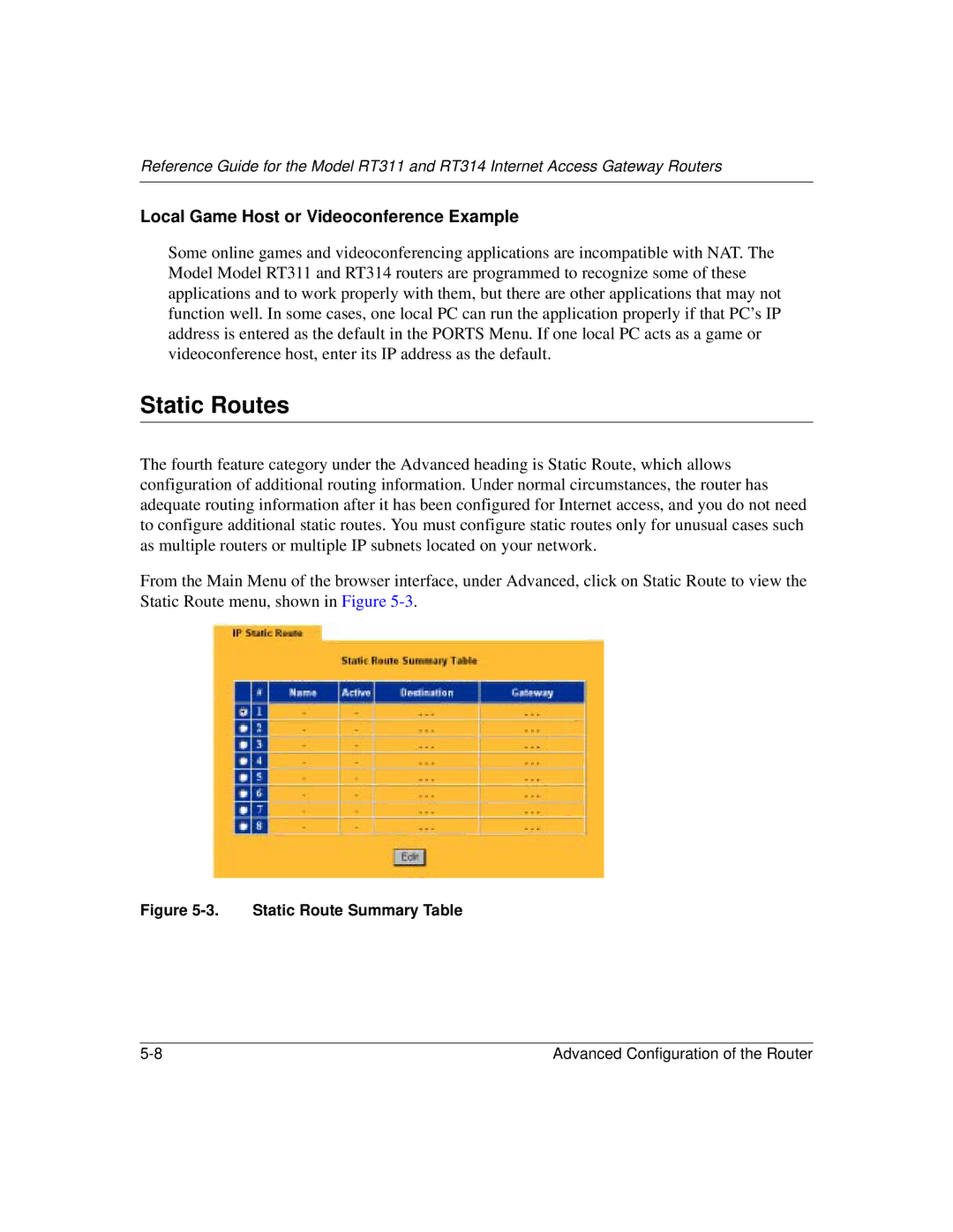 NETGEAR RT314, RT311 manual Static Routes, Static Route Summary Table 