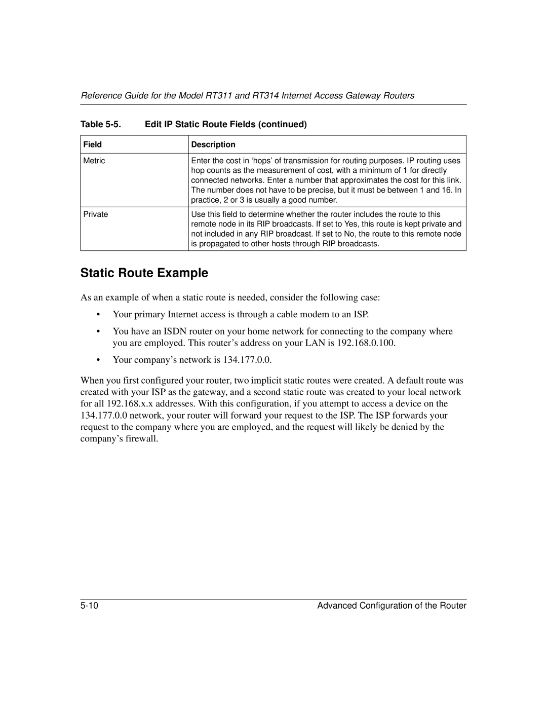 NETGEAR RT314, RT311 manual Static Route Example 