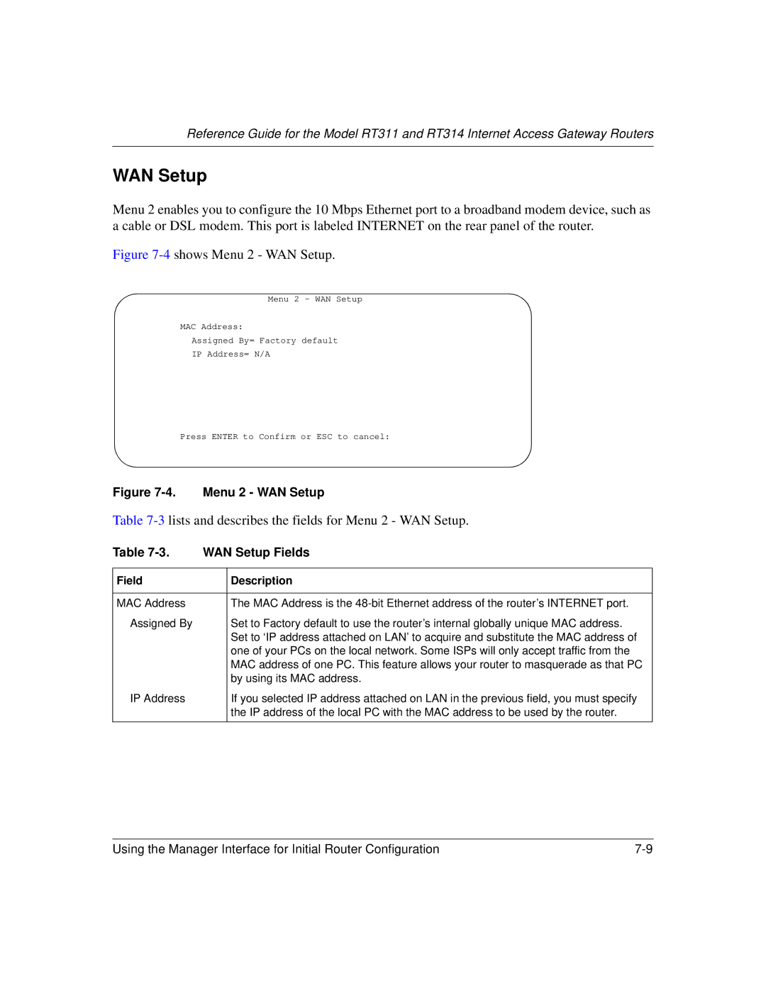 NETGEAR RT311, RT314 manual WAN Setup Fields 