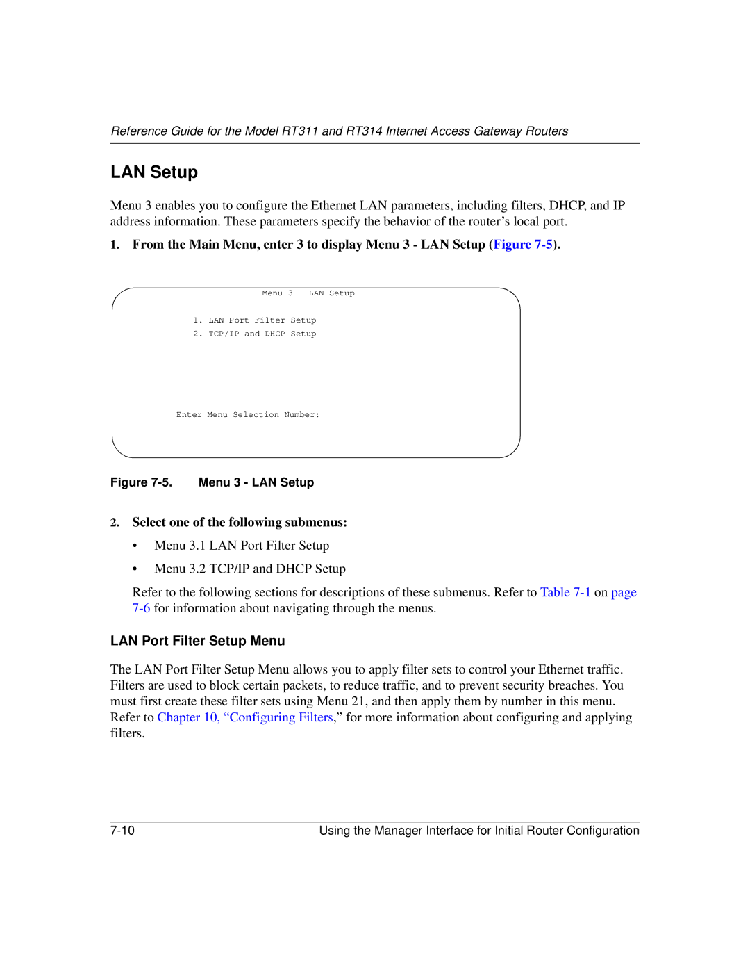 NETGEAR RT314, RT311 manual Menu 3 LAN Setup 