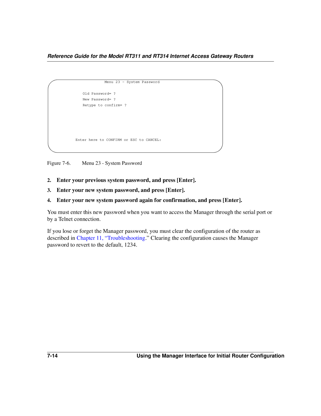 NETGEAR RT314, RT311 manual Menu 23 System Password 