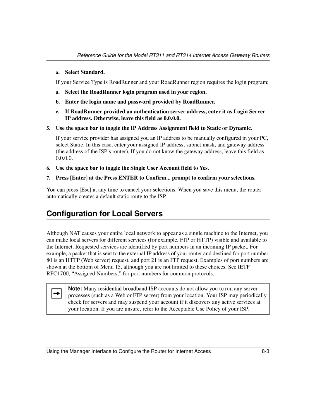 NETGEAR RT311, RT314 manual Configuration for Local Servers 