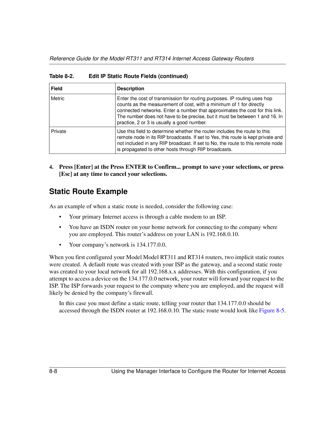 NETGEAR RT314, RT311 manual Static Route Example 