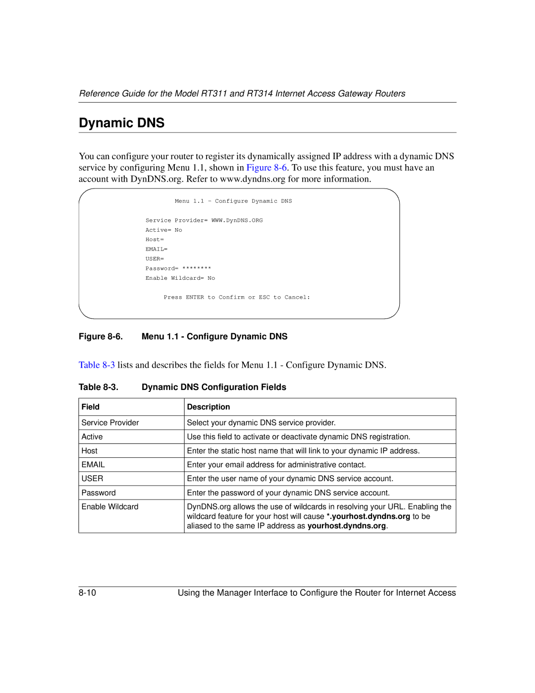 NETGEAR RT314, RT311 manual Menu 1.1 Configure Dynamic DNS 