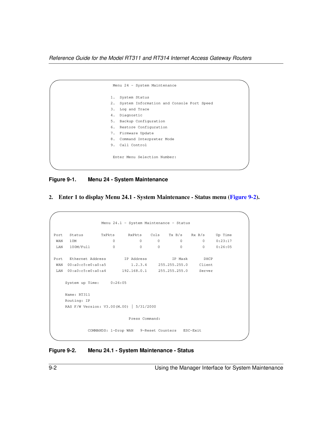 NETGEAR RT314, RT311 manual Menu 24 System Maintenance 