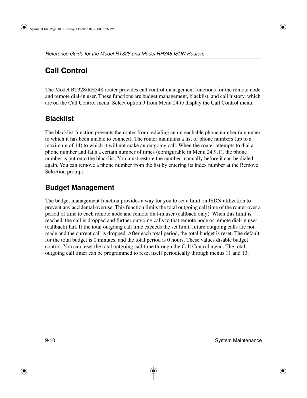 NETGEAR RT328 manual Call Control, Blacklist, Budget Management 