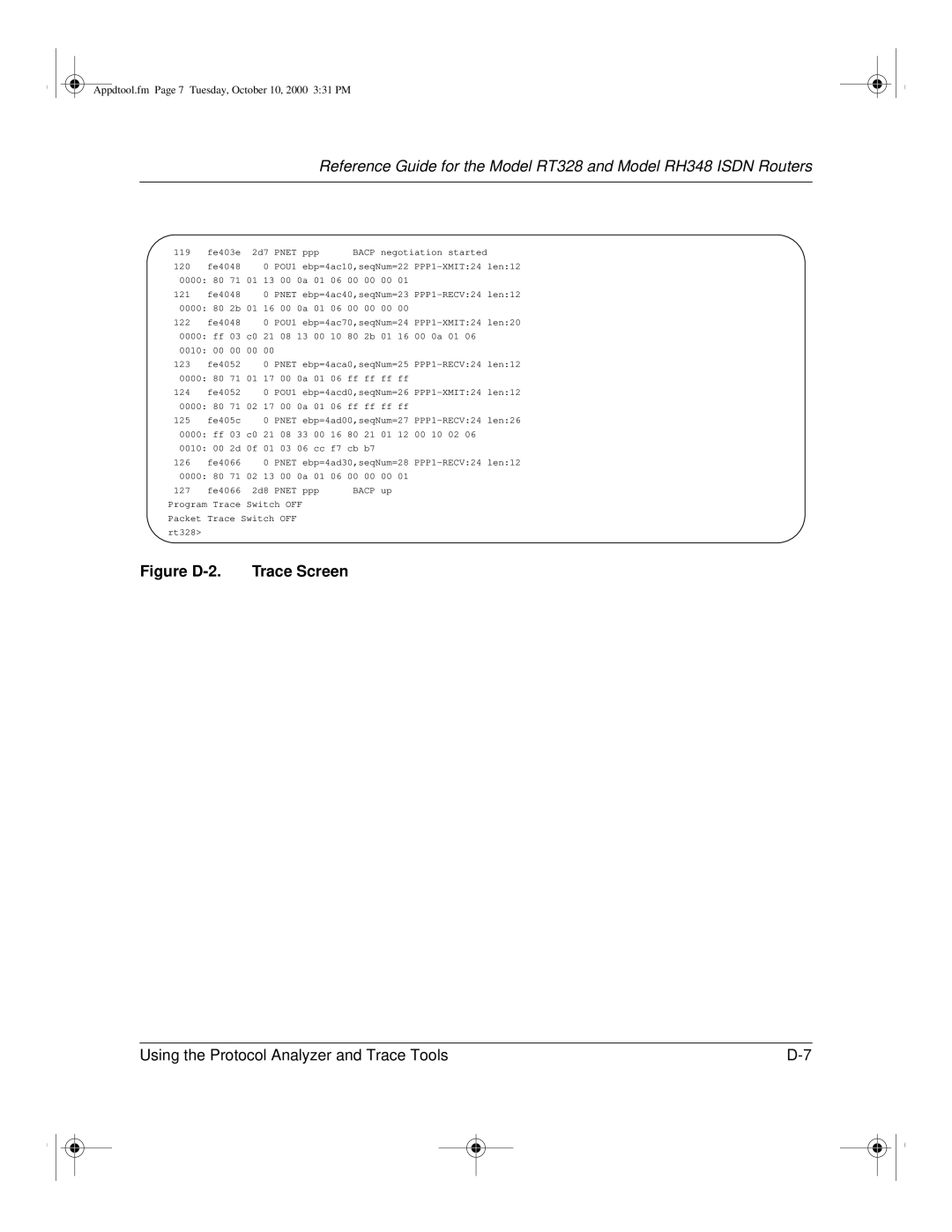 NETGEAR RT328 manual Figure D-2, Trace Screen 